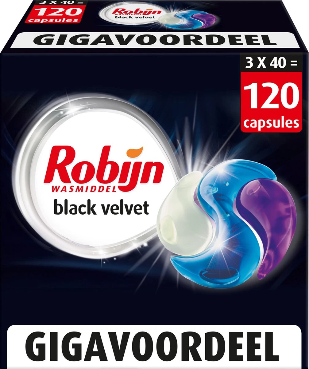 Robijn Wascapsules 3-in-1 Black Velvet - 3 X 40 Stuks - Voordeelverpakking - Afbeelding 2