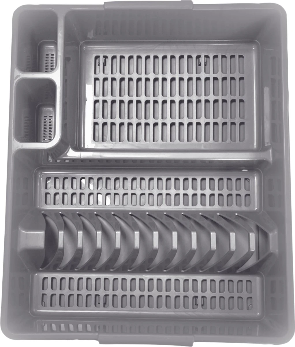 Afdruiprek En Onderzetter - 2-delig Afdruiprek Met Kliksysteem - Hoogwaardig Kunststof Extra Hard - Metallic Grijs - Afbeelding 2