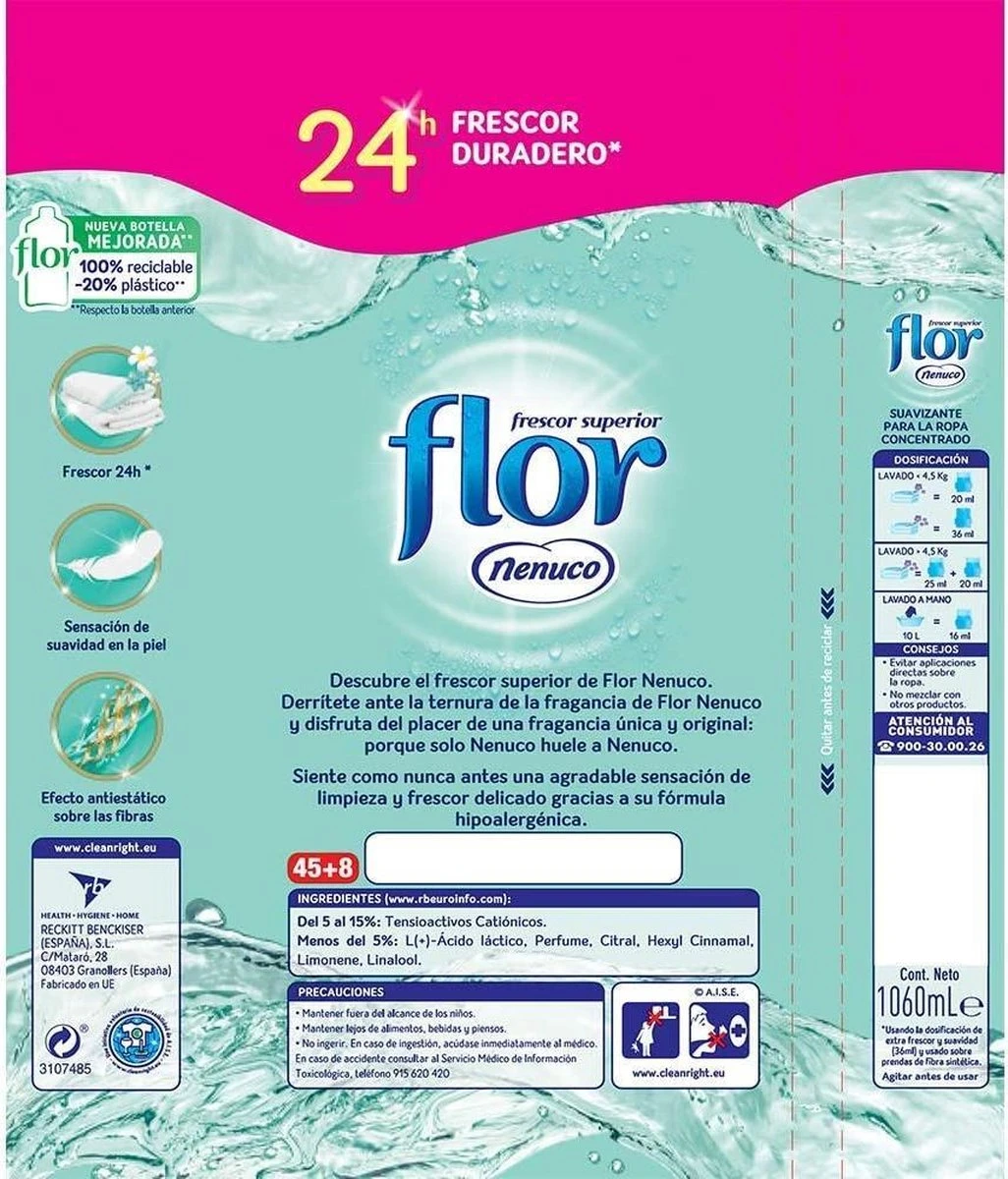 Merkloos Flor Wasverzachter - Nenuco 1100ml / 50 Wasbeurten - Afbeelding 3