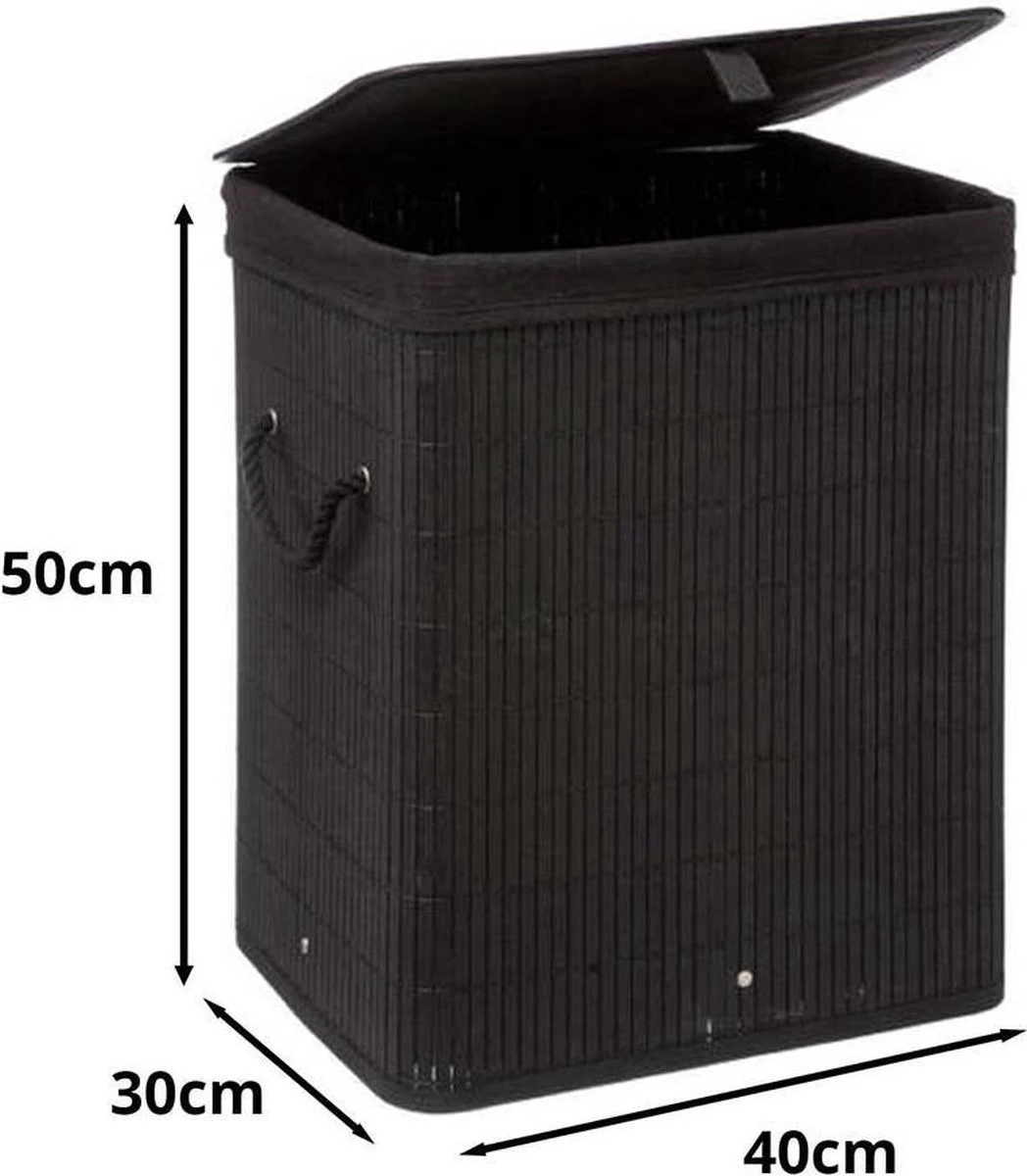 Mdxl® Bamboe Wasmand Zwart / Badkamer / Opvouwbaar / Mand Voor Wasgoed / Met Deksel / Met Handvaten / 60L - Afbeelding 3