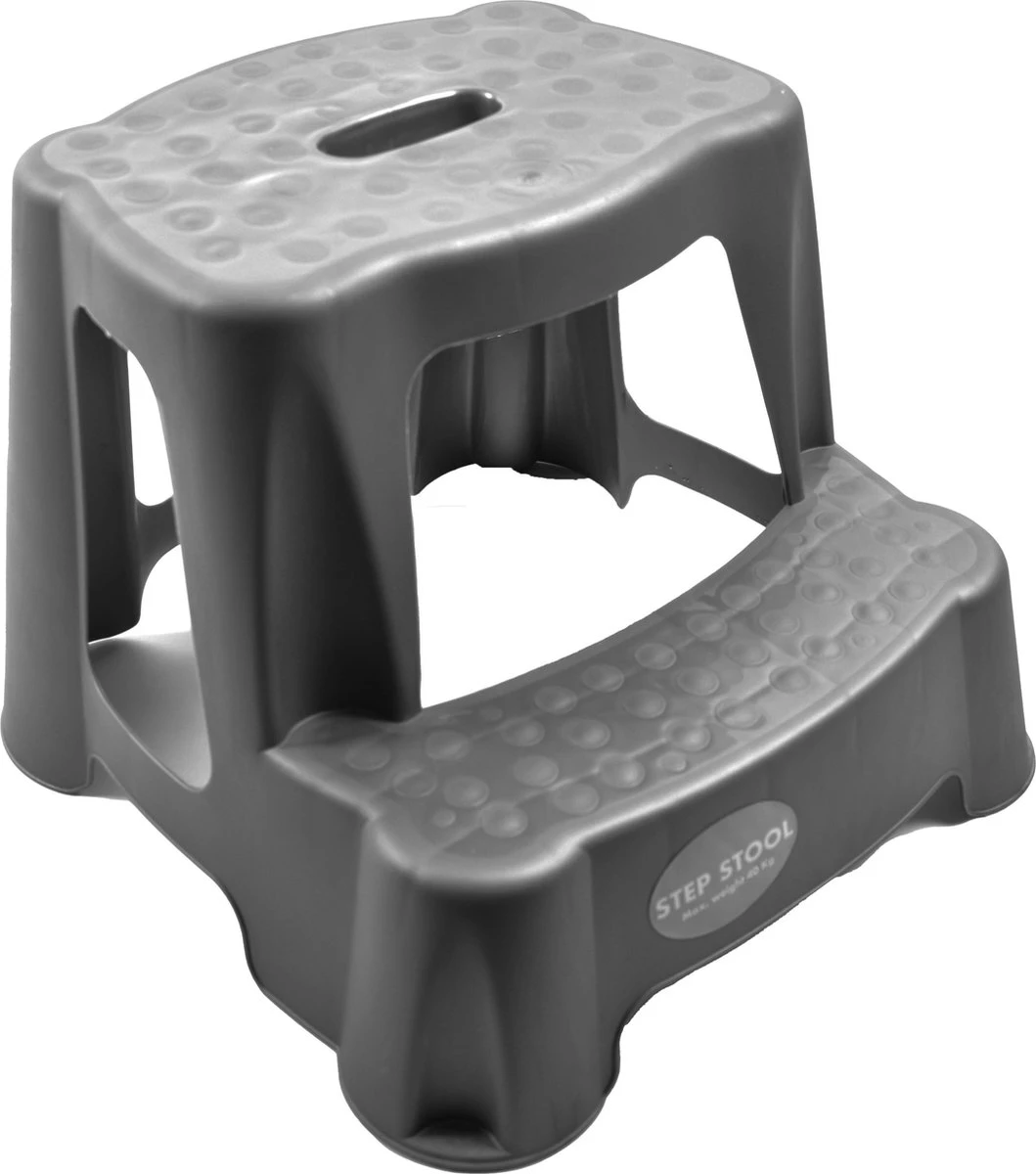Grijs Kinderkrukje/opstapje Met 2 Treden 35 Cm - Keuken/badkamer Krukjes/opstapjes Voor Kinderen - Afbeelding 2