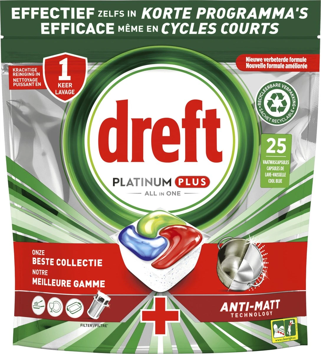 Dreft Platinum Plus All In One - Vaatwastabletten - Voordeelverpakking 5 X 25 Stuks - Afbeelding 2