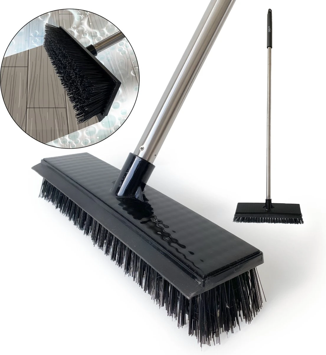 Schrobbezem Zwart Luiwagen Met Steel 120cm - Tuinbezem Straatbezem - Schoonmaak Schrobber Kunststof Harde Bezem - Schrobborstel En Schuurborstel