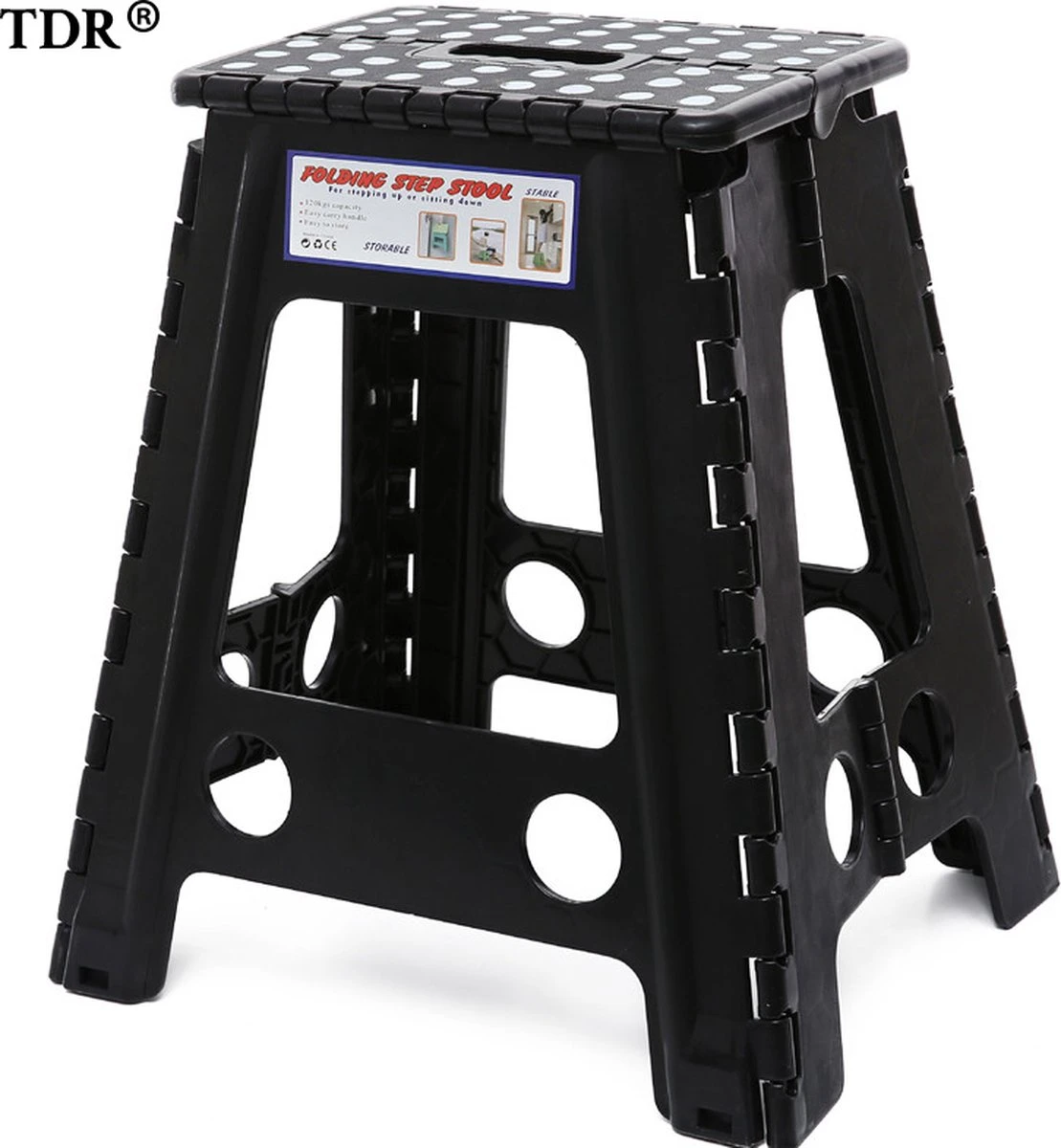 Merkloos Verdikt Kunststof Klapkruk-draagbaar-opvouwbare Kruk-Met Antislip Oppervlak Zwart 29x22cmx45cm