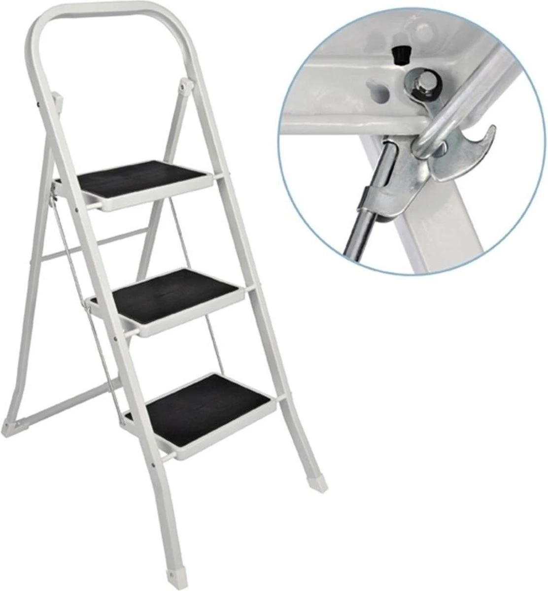 Basic Huishoudtrap 3 Treden - Anti-slip - Max. 150 KG - Anti-Slip Poten