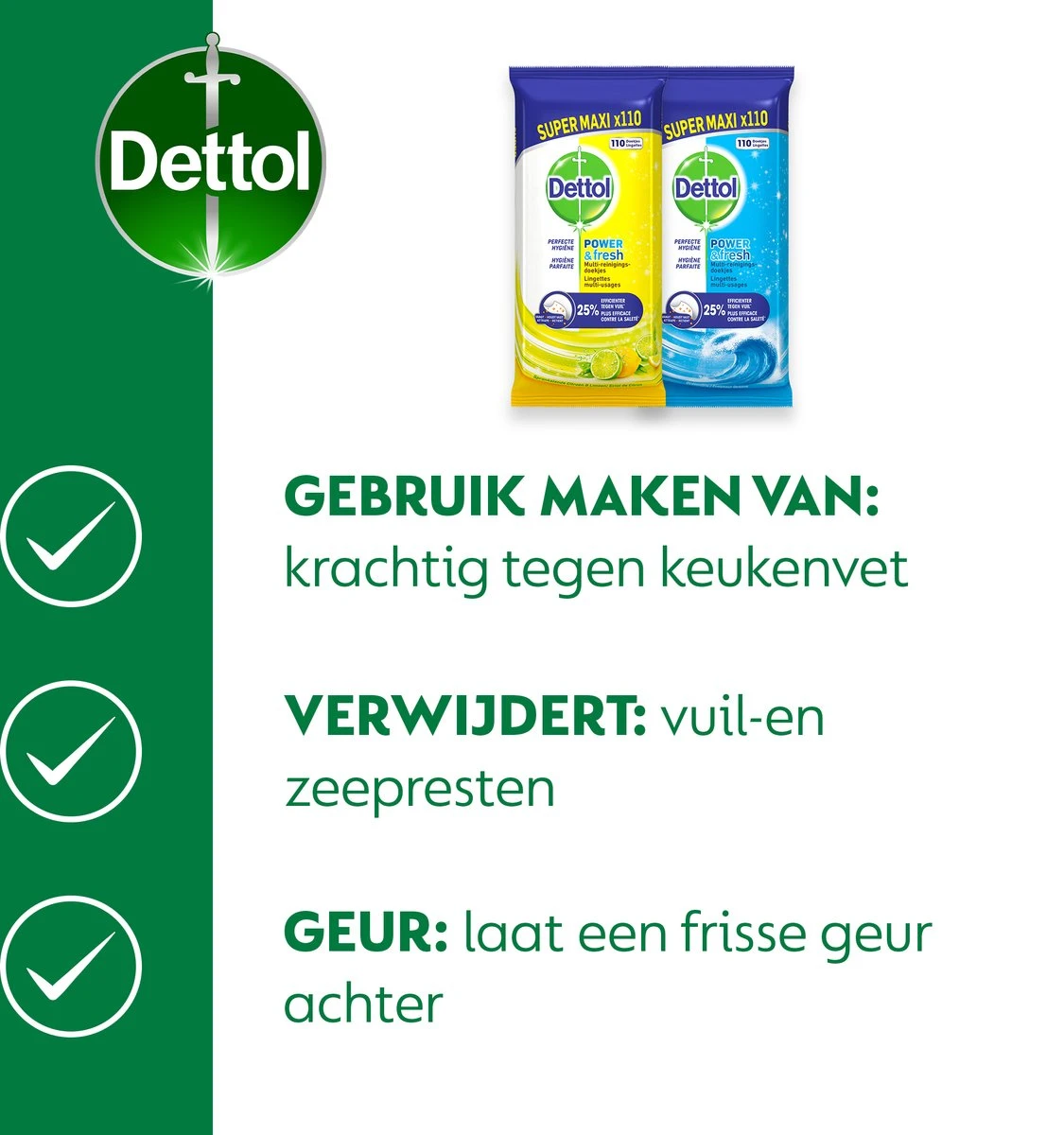 Dettol - 440 Schoonmaakdoekjes Power & Fresh - Citrus 220 Stuks - Oceaan 220 Stuks - Voordeelverpakking - Afbeelding 2