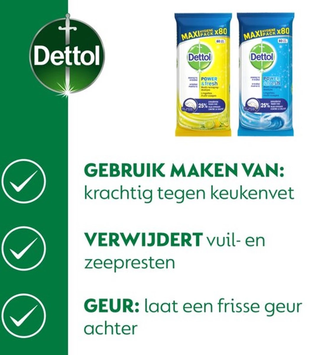 Dettol - 320 Schoonmaakdoekjes Power & Fresh - Citrus 2x80 - Oceanfris 2x80 - Afbeelding 2