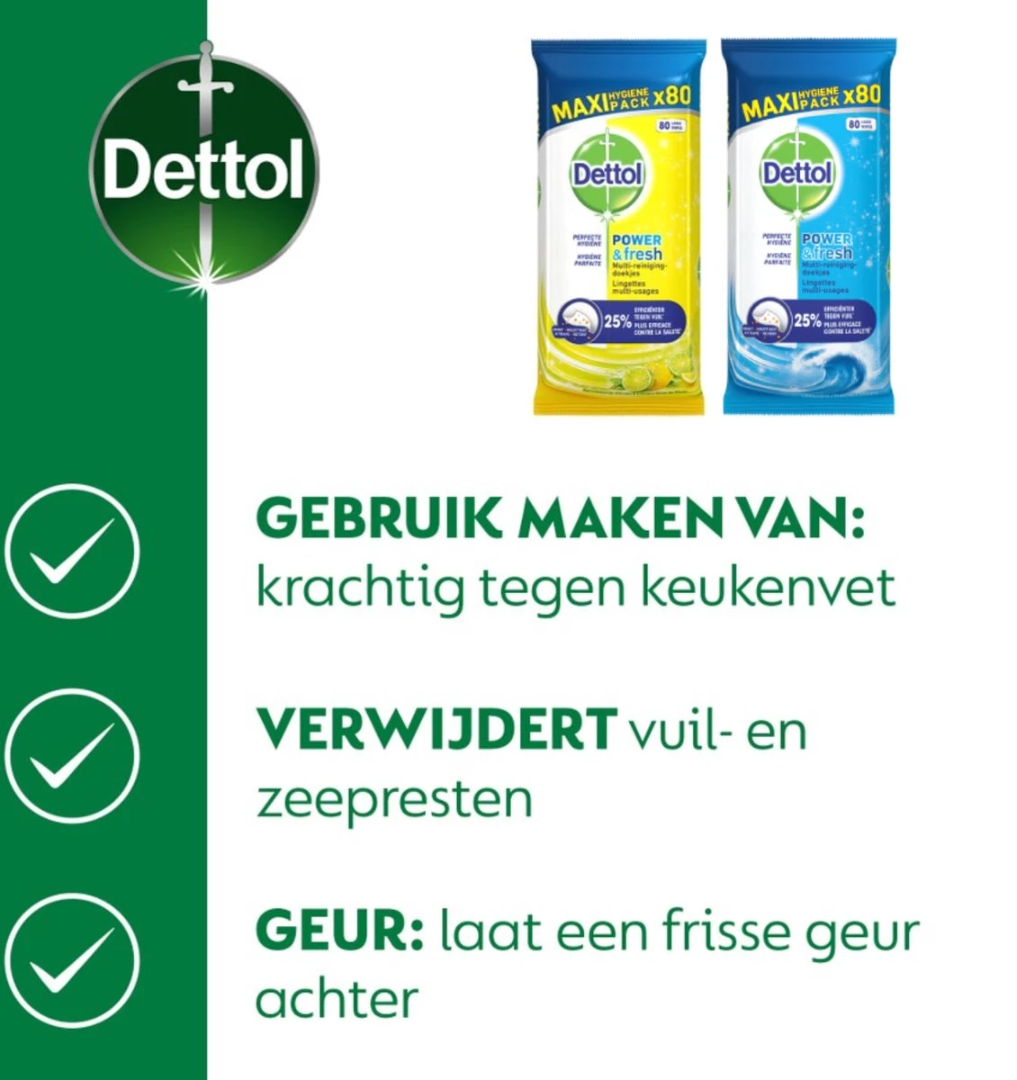 Dettol - 320 Schoonmaakdoekjes Power & Fresh - Citrus 2x80 - Oceanfris 2x80 - Afbeelding 5