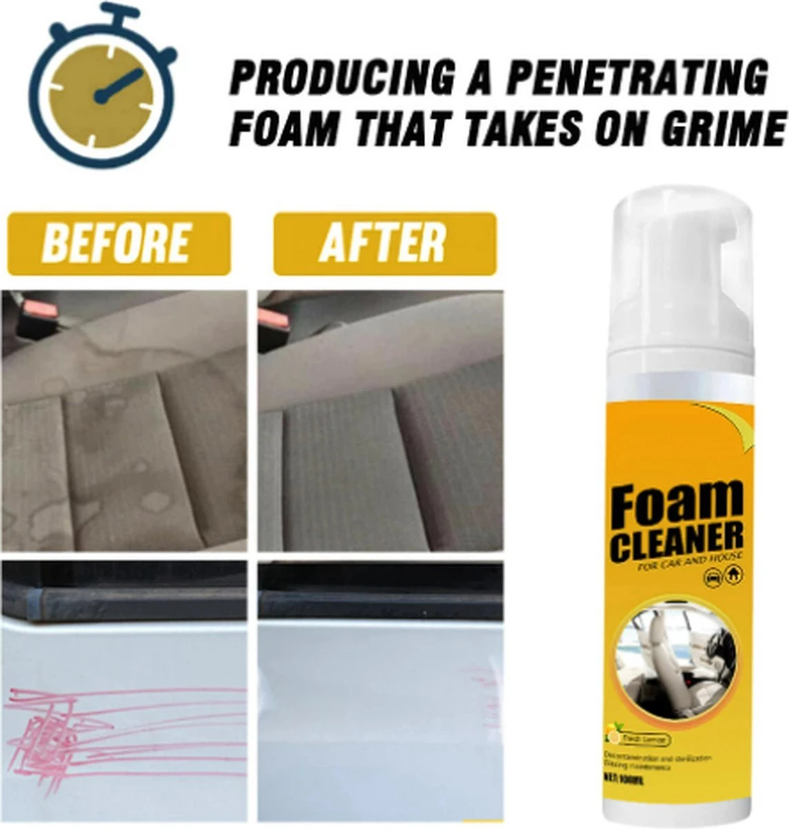 TLVX Bekleding Reiniger / Schuim Reiniger / Vlekken Reinigen / Interieur Reiniger / Foam Cleaner / 150ml / Auto Schoonmaak / Citroen Geur / Auto Interieur Reiniger / Vlekken Verwijderen Bankstel / Auto Stoel Schoonmaken / Effectief! - Afbeelding 2