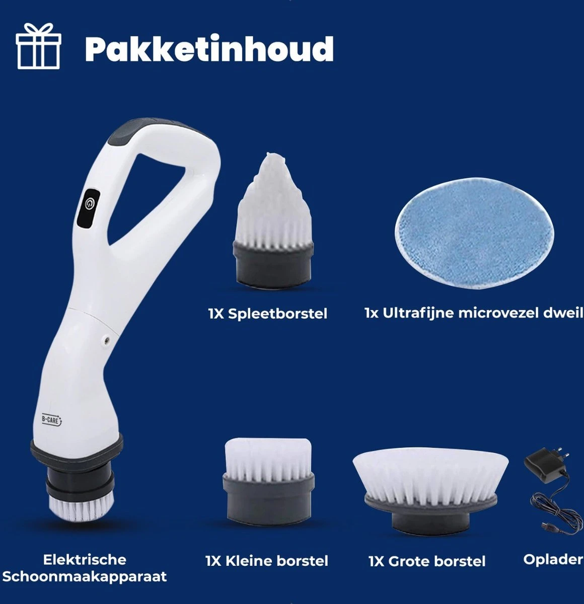 B-care Elektrische Schoonmaakborstel - 4 Opzetstukken - Wasborstel - Poetsmachine - Schrobborstel - Handborstel - Werkborstel - Schrobber - Boorborstel - Schoonmaakmiddelen - Reinigingsborstel - Afbeelding 5