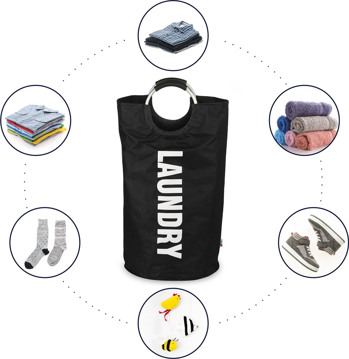 Wonair Wasmand – Waszak – Laundry Bag - Wassorteerder - Opvouwbaar – 81L – Zwart - Afbeelding 6