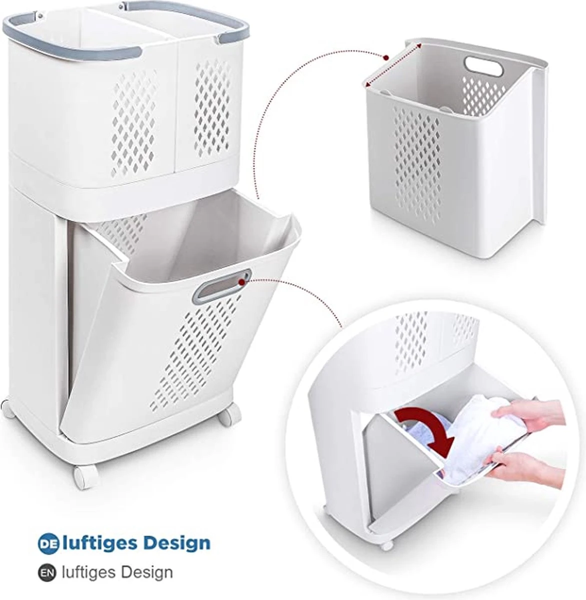 Wassorteerder – Wasmand Met 3 Vakken - Op Wieltjes - Valencia - Afbeelding 2