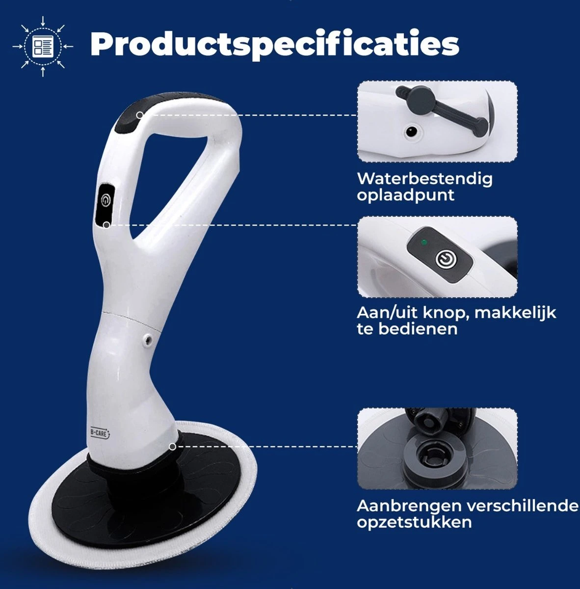 B-care Elektrische Schoonmaakborstel - 4 Opzetstukken - Wasborstel - Poetsmachine - Schrobborstel - Handborstel - Werkborstel - Schrobber - Boorborstel - Schoonmaakmiddelen - Reinigingsborstel - Afbeelding 8