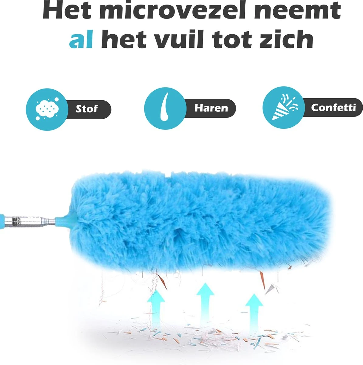 JUST23 Plumeau Uitschuifbaar Met Telescoopsteel – 60 Tot 140 Cm – Ragebol – Stoffer – Duster - Blauw - Incl. Microfiber Doek - Afbeelding 2