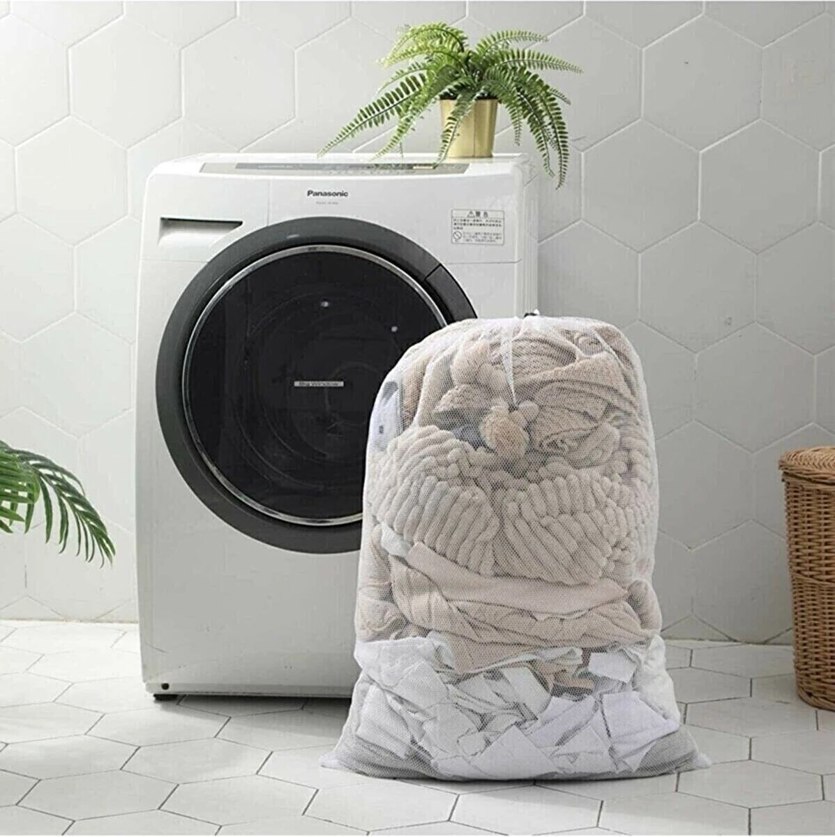 Wasnet Waszak - Groot - XL - 60 X 80 CM - Wit - Treksysteem - Trekbandsluiting - Polyester - Laundry Bag - Afbeelding 4