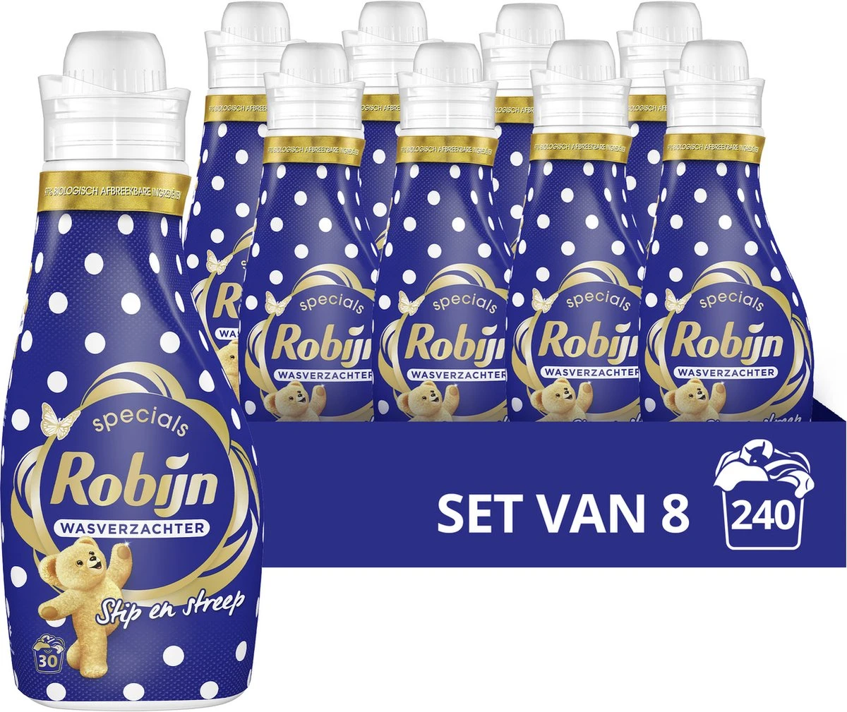 Robijn Specials Stip En Streep Wasverzachter - 8 X 30 Wasbeurten - Voordeelverpakking