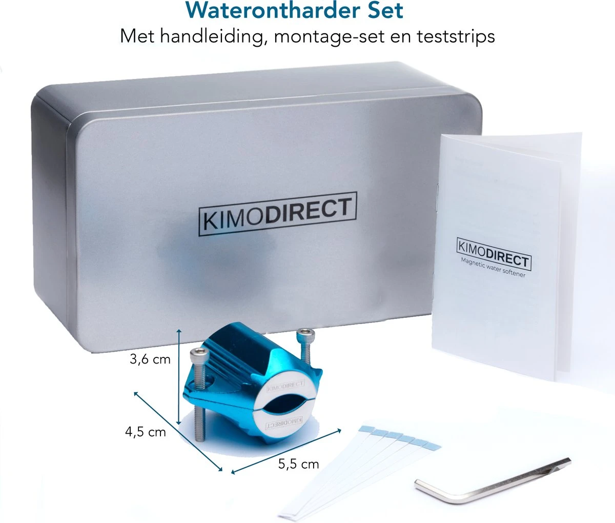 KIMO DIRECT Waterontharder Met 6 Teststrips - Waterontharder - Huishouden Tot 6 Personen - Waterfilter - 7500 Gauss - Blauw - Afbeelding 4
