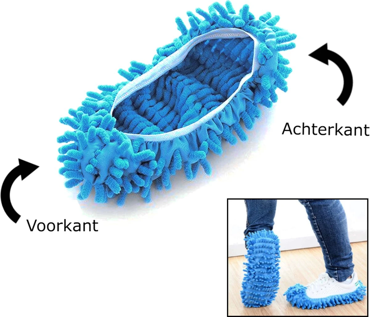 Merkloos Dweil Schoenen Vloermop (Blauw) - Vaatdoek - Keukendoek - Droogdoek - Microvezeldoek - Microvezel Doek - Microfiber Dweil - Multifunctioneel - Voor Vloer, Ramen En Auto | 1 Paar - Afbeelding 4