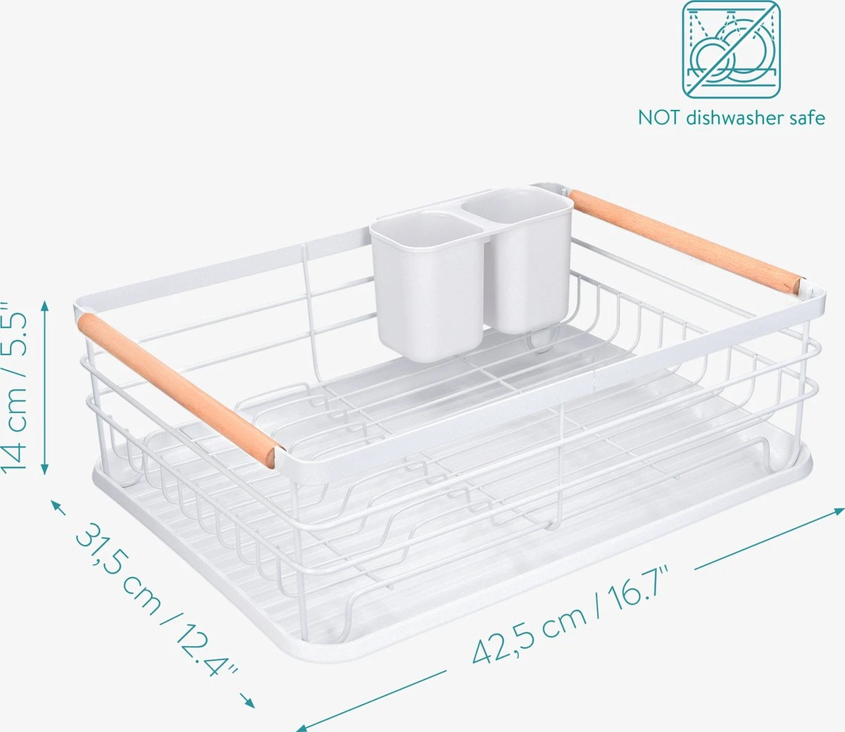 Navaris Afdruiprek Met Uitneembare Bestekhouder - Afwasrek Met Losse Lekbak - Vaatwasrek Met Plateau - Voor Bestek, Borden, Schalen En Pannen - Afbeelding 4