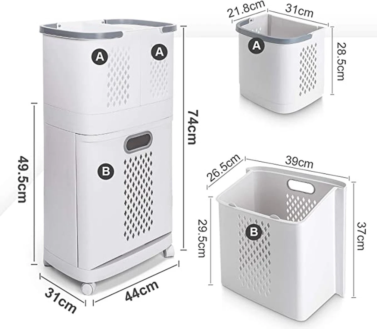 Wassorteerder – Wasmand Met 3 Vakken - Op Wieltjes - Valencia - Afbeelding 5