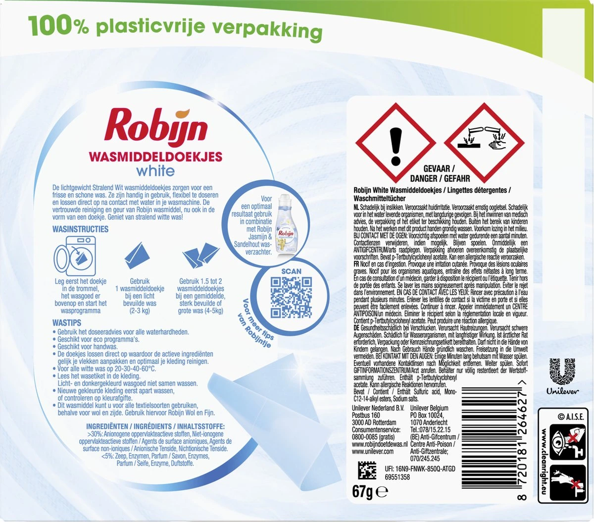 Robijn Classics Stralend Wit Wasmiddeldoekjes - 4 X 16 Wasstrips - Voordeelverpakking - Afbeelding 3