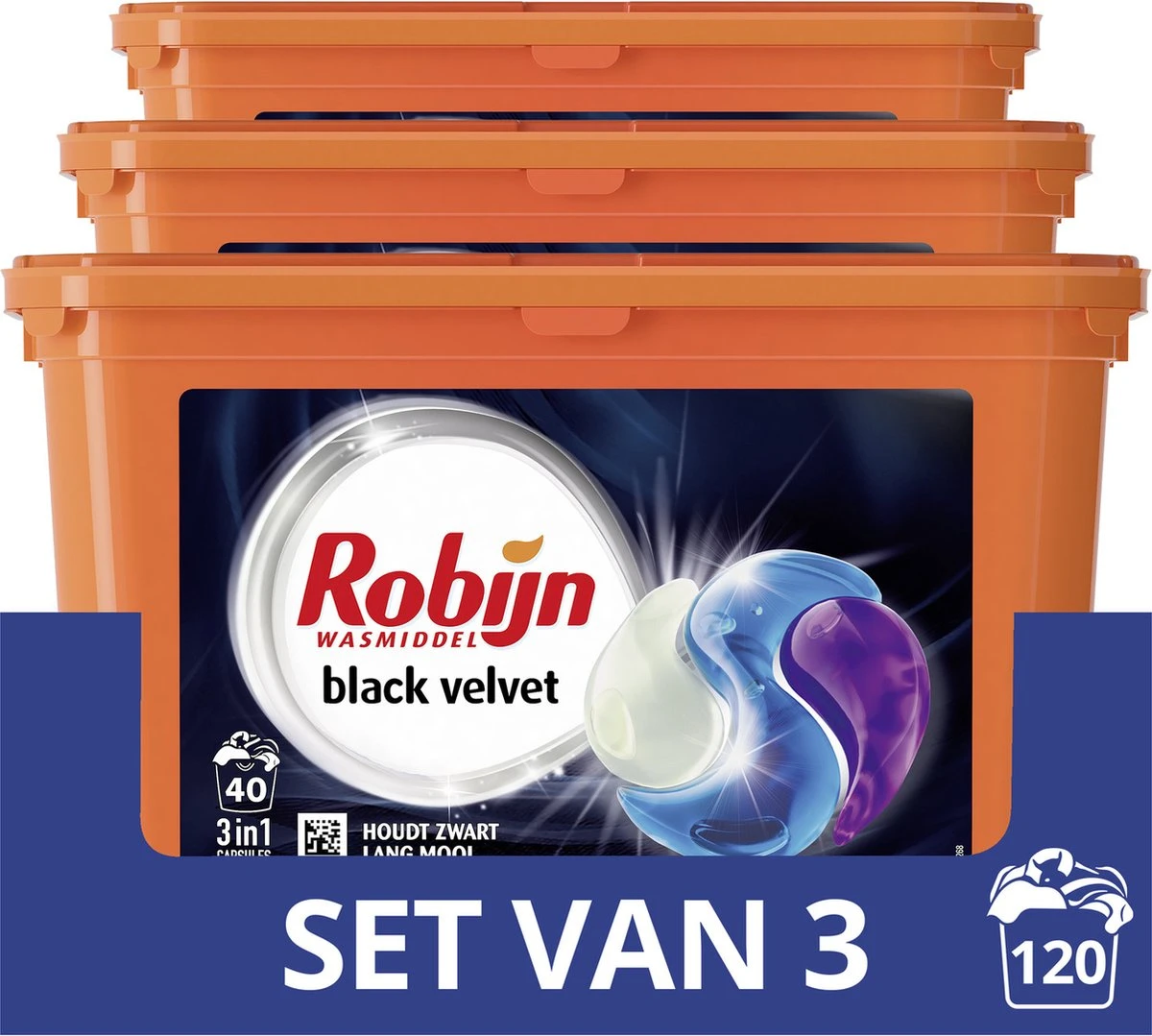 Robijn Wascapsules 3-in-1 Black Velvet - 3 X 40 Stuks - Voordeelverpakking