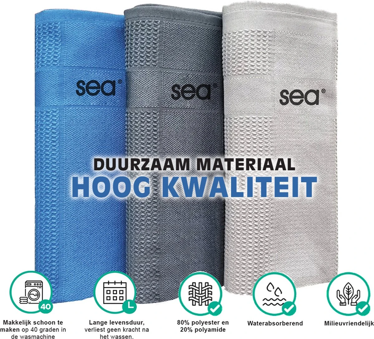 SEA Microvezeldoekjes | 2 SETS | Schoonmaakdoeken | Duurzaam | Microvezel Doek Auto | Reinigingsdoekjes | Microvezeldoeken | Schoonmaakdoekjes | Raamdoeken | 60x40cm | 2x3 Stuks - Afbeelding 4