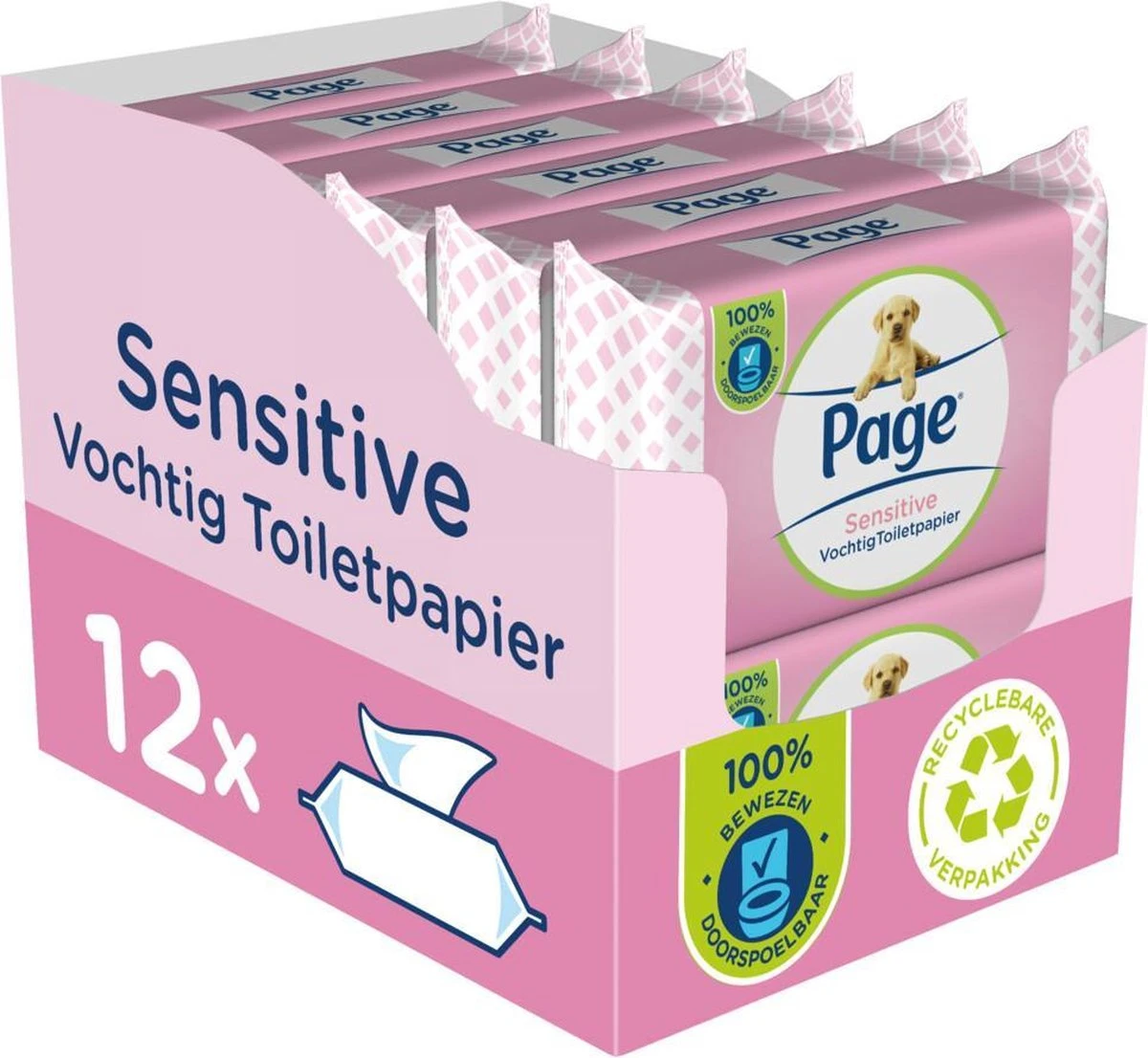 Page Vochtig Toiletpapier - 12 X 38 Stuks - Sensitive Vochtig Wc Papier - Voordeelverpakking - Afbeelding 2