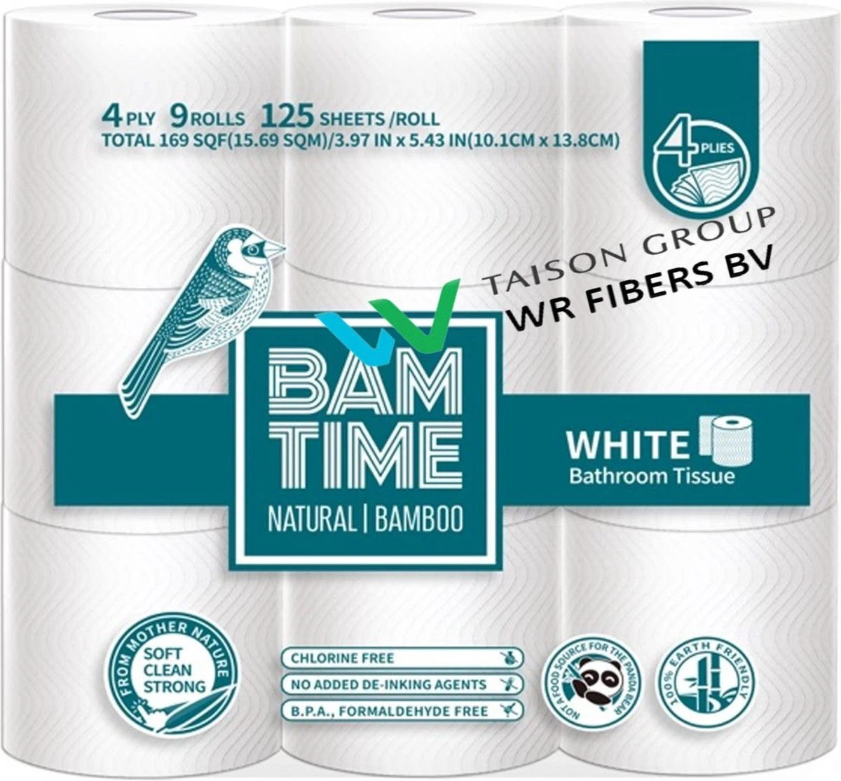 BAMTIME BamboeTissuepapier 4-laags Wc Papier - Wit Color Gebleekt 27 (3*9) Rollen - Afbeelding 4