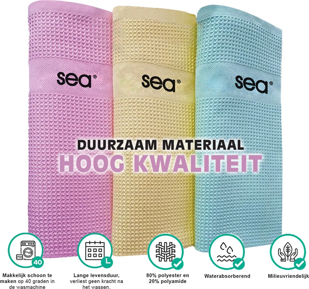 SEA Microvezeldoekjes | 2 SETS | Schoonmaakdoeken | Duurzaam | Microvezel Doek Auto | Reinigingsdoekjes | Microvezeldoeken | Schoonmaakdoekjes | Raamdoeken | 60x40cm | 2x3 Stuks - Afbeelding 5