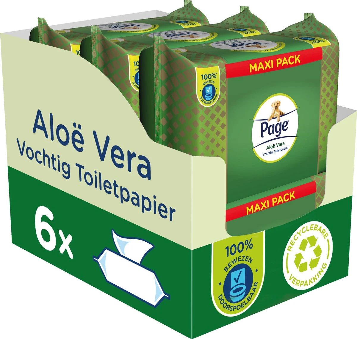 Page Vochtig Toiletpapier - 6 X 74 Stuks - Aloë Vera Maxi Vochtig Wc Papier - Voordeelverpakking - Afbeelding 2