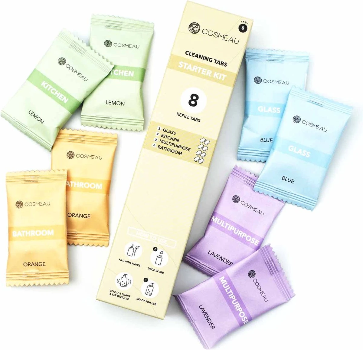 Cosmeau Mixed 8 Stuks Tabletten Cleaning Tabs Schoonmaak Tabs - Allesreiniger - Keukenreiniger - Badkamerreiniger Sanitair - Afbeelding 2