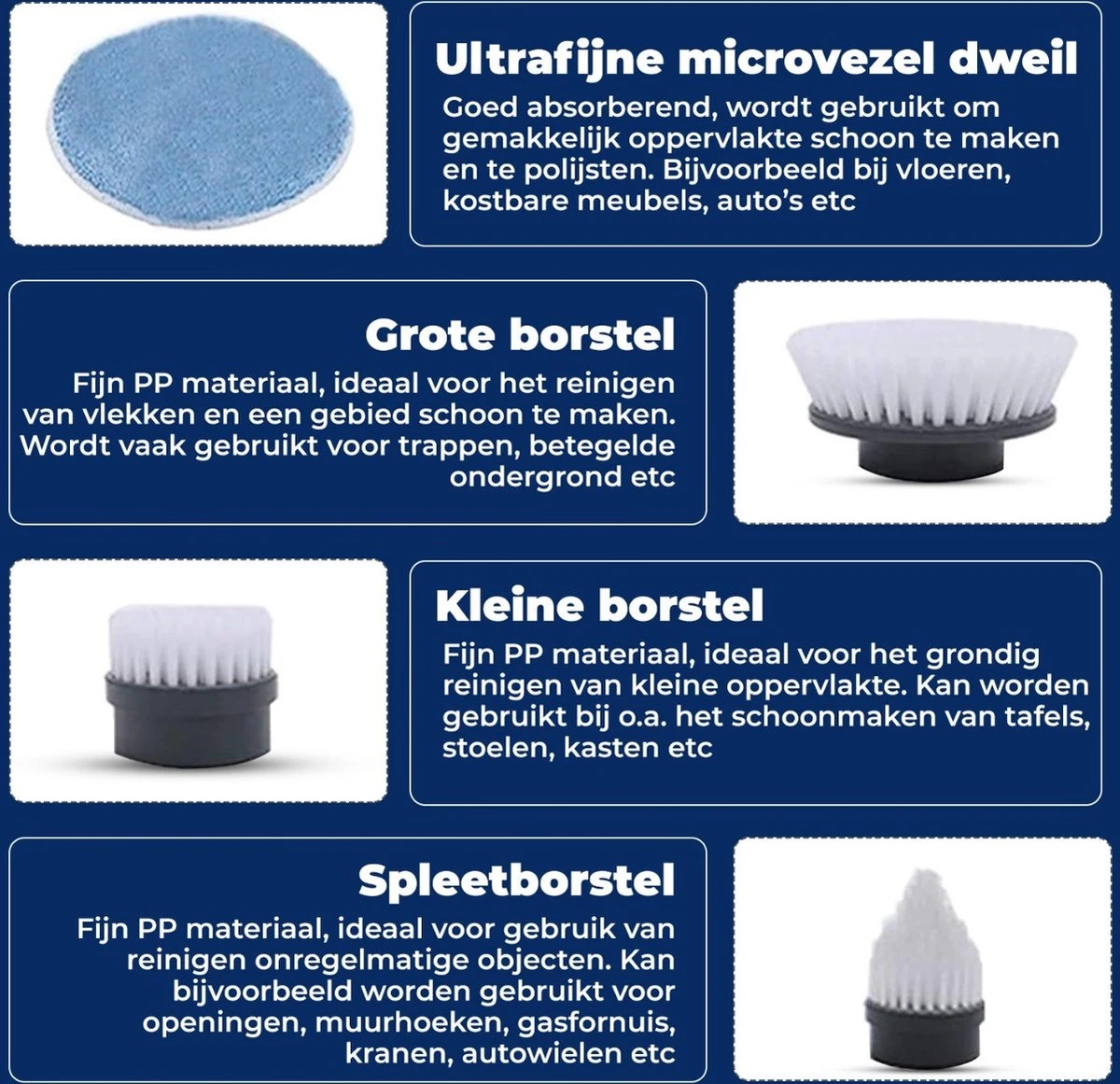 B-care Elektrische Schoonmaakborstel - 4 Opzetstukken - Wasborstel - Poetsmachine - Schrobborstel - Handborstel - Werkborstel - Schrobber - Boorborstel - Schoonmaakmiddelen - Reinigingsborstel - Afbeelding 7