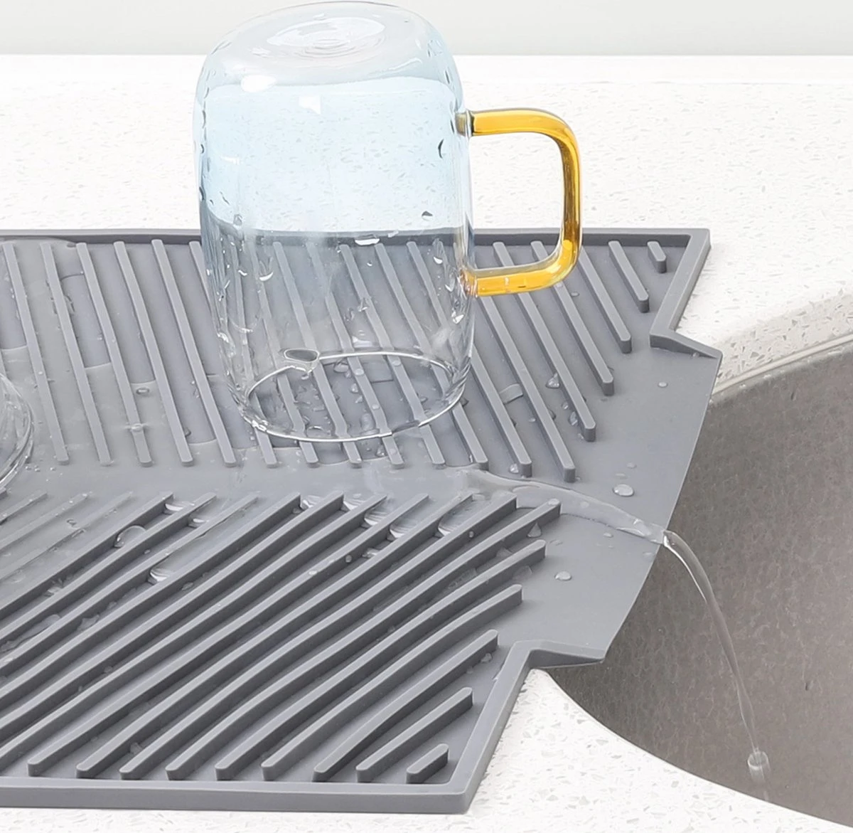 Navaris Siliconen Droogmat Met Afvoer - Aanrecht Droogmat Voor Afwas, Borden, Bestek, Glazen - Grijs - Afbeelding 4