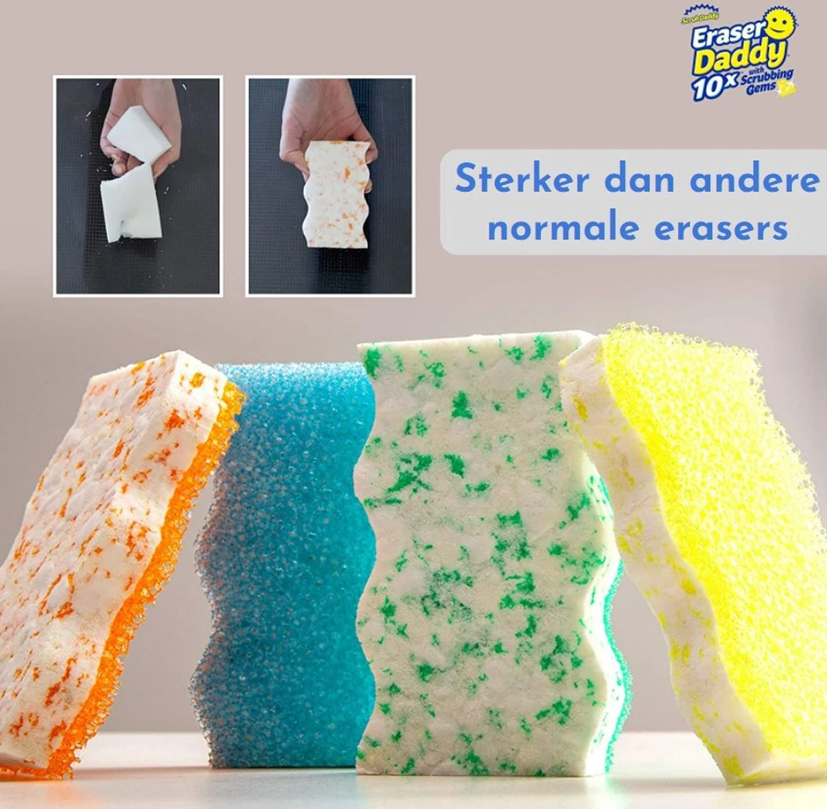 Scrub Daddy Wonderspons - Eraser Daddy - Vlekken Verwijderaar - 10x Steviger - 2 Kleuren - Afbeelding 2