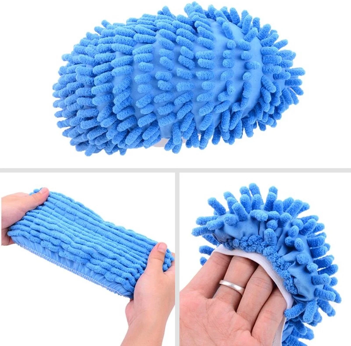 Merkloos Dweil Schoenen Vloermop (Blauw) - Vaatdoek - Keukendoek - Droogdoek - Microvezeldoek - Microvezel Doek - Microfiber Dweil - Multifunctioneel - Voor Vloer, Ramen En Auto | 1 Paar - Afbeelding 2