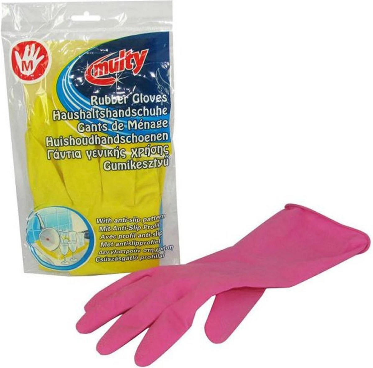 Multy Luxe Huishoudhandschoenen Maat M - Natuurlatex Met Katoenen Vlokvoering - Anti Slip - Rubberen Handschoenen - Waterdicht - Natuurlijk Latex - Maat M - Afbeelding 6