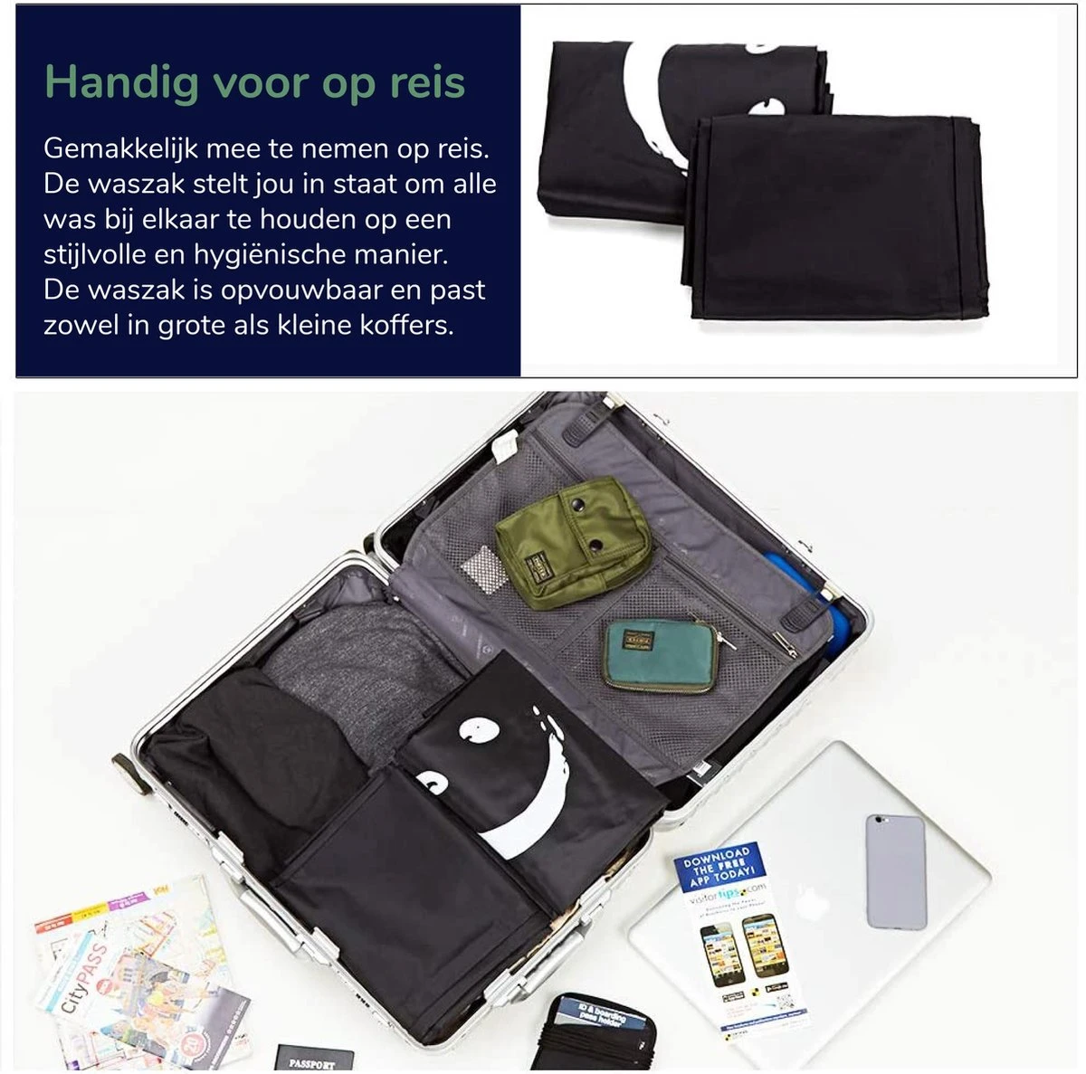 Wonair - Grote Waszak - Laundry Bag - Wash Me - 60x90cm - Zwart - Met Trekkoord - Afbeelding 3