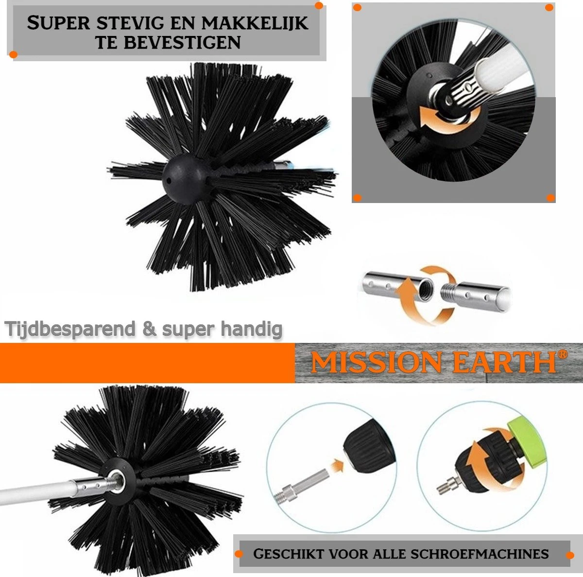 Schoorsteenveegset - 8 Meter - 2 Borstelkoppen - Professioneel - Schoorsteen Borstel - Veegkit - Haardset Voor Houtkachel - Flexibel - Schoorsteenveger - Pelletkachel Accessoires - Schoorsteen Reiniger - Geschikt Voor Boormachines - Afbeelding 6