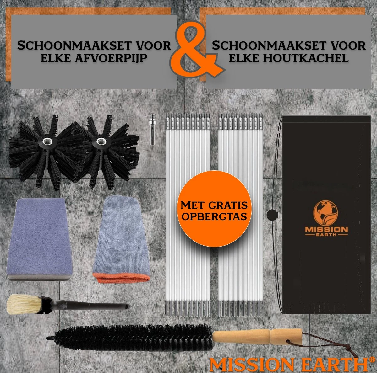 Schoorsteenveegset - 8 Meter - 2 Borstelkoppen - Professioneel - Schoorsteen Borstel - Veegkit - Haardset Voor Houtkachel - Flexibel - Schoorsteenveger - Pelletkachel Accessoires - Schoorsteen Reiniger - Geschikt Voor Boormachines - Afbeelding 3