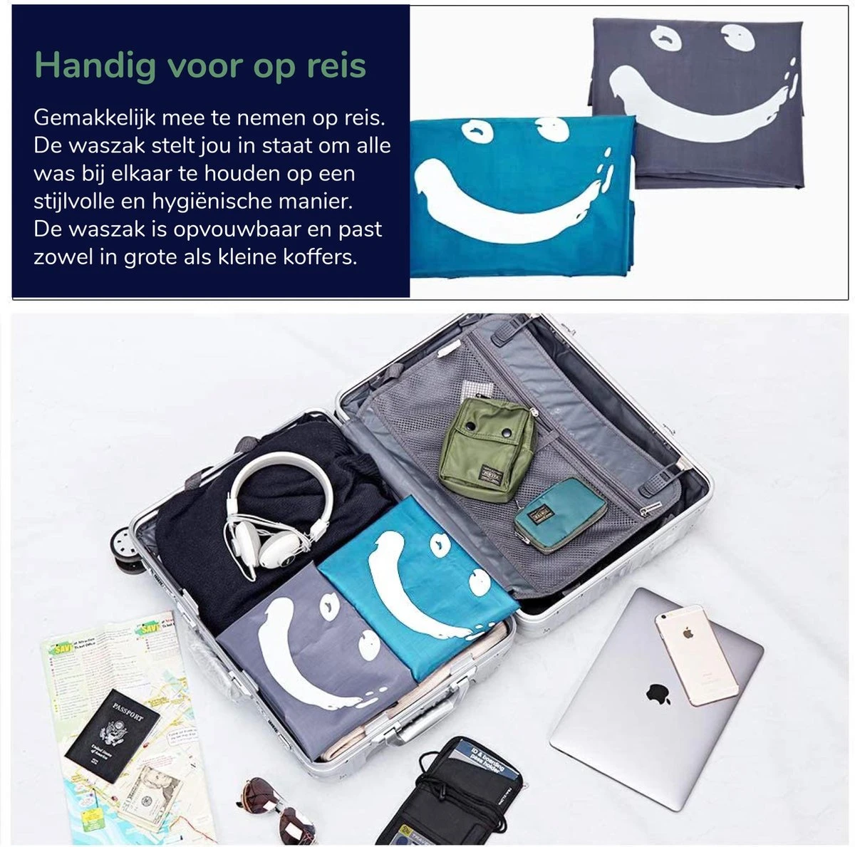 Wonair - Grote Waszak - Wash Me - Wastas - 60x90cm - Grijs - Met Trekkoord - Afbeelding 4