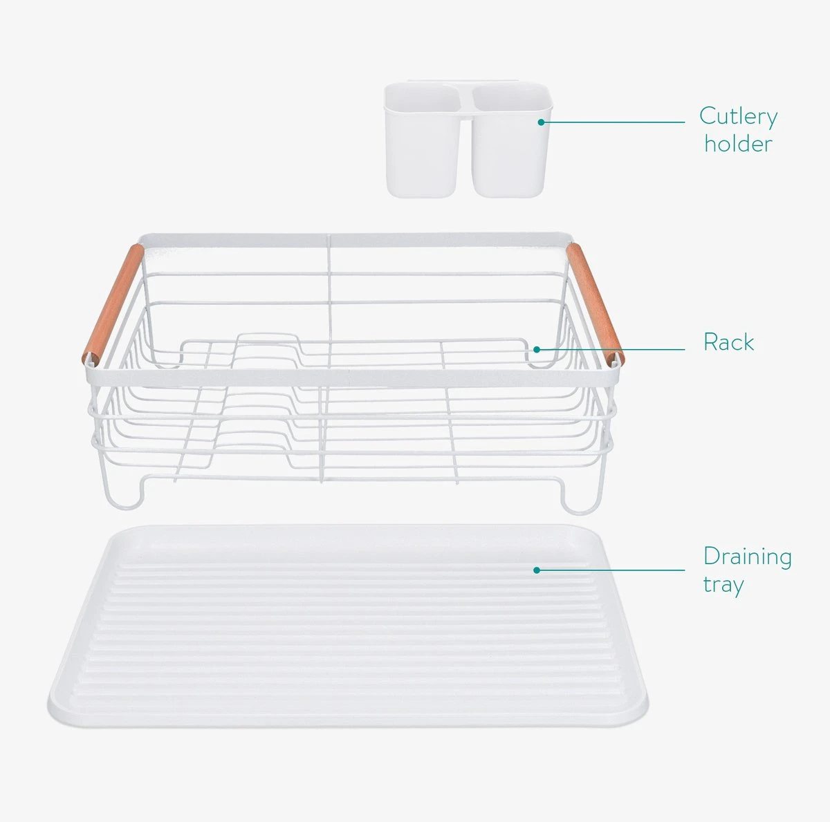 Navaris Afdruiprek Met Uitneembare Bestekhouder - Afwasrek Met Losse Lekbak - Vaatwasrek Met Plateau - Voor Bestek, Borden, Schalen En Pannen - Afbeelding 5