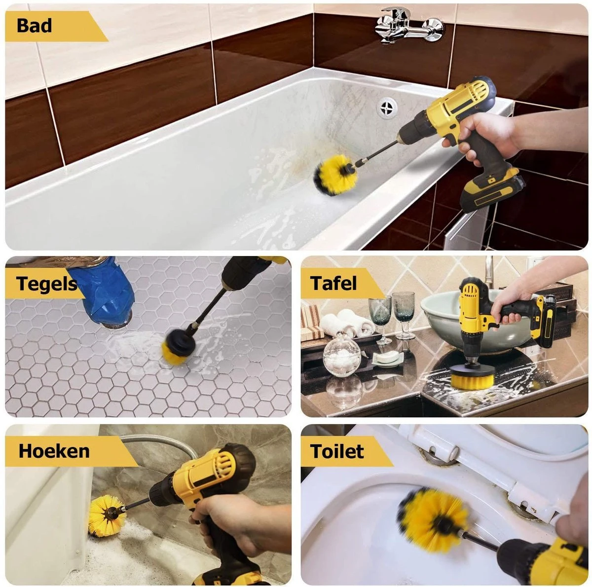 ESSIBLE Schrobborstel - Polypropyleen - Borstel Boormachine - Schrobborstel - Schuurborstel - Automatische Reiniging - 3 Delige Borstelset Voor Boormachine - Afbeelding 4