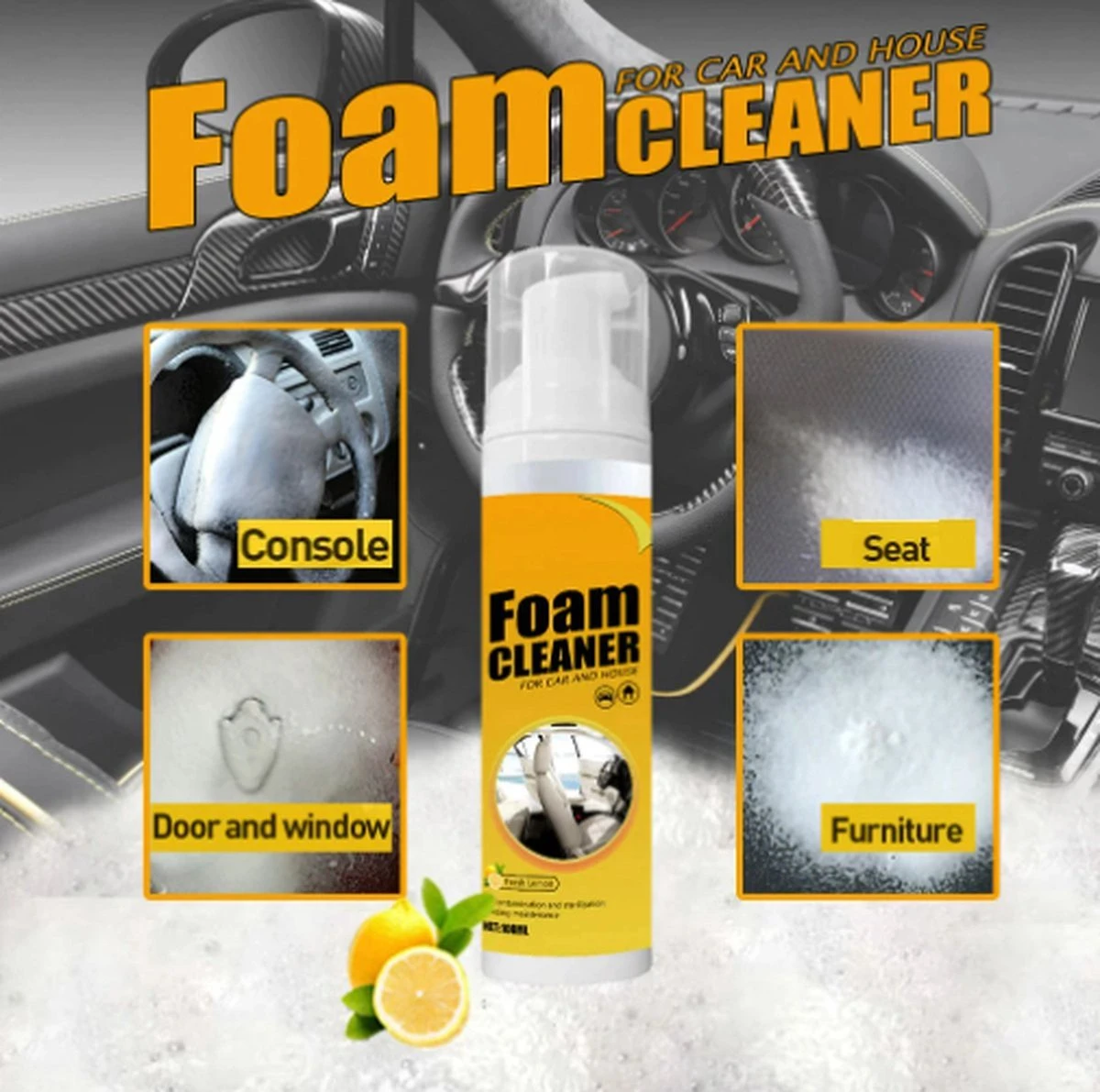 TLVX Bekleding Reiniger / Schuim Reiniger / Vlekken Reinigen / Interieur Reiniger / Foam Cleaner / 150ml / Auto Schoonmaak / Citroen Geur / Auto Interieur Reiniger / Vlekken Verwijderen Bankstel / Auto Stoel Schoonmaken / Effectief! - Afbeelding 4