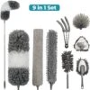 NovaBeau Plumeau Met Telescoopsteel – Microvezel Ragebol Uitschuifbaar - 9-delig Duster Set Met Voegenborstel – RVS Stoffer – Grijs Chenille Borstel – Wasbaar En Draaibaar