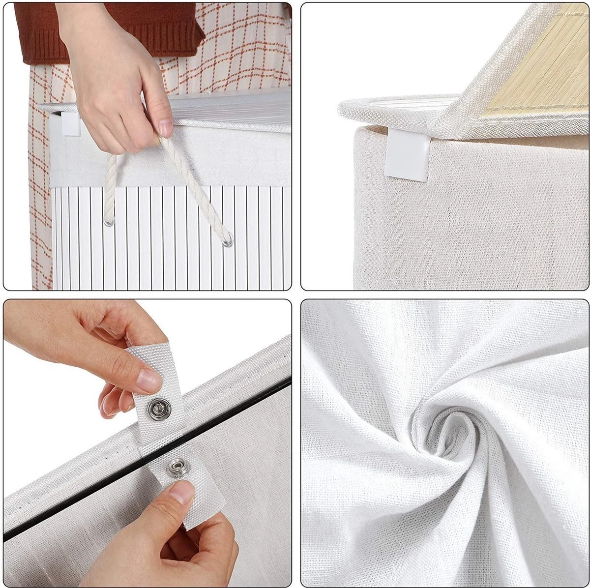 Songmics Wasmand 100 L, Bamboe Wasmand, Wasmand Met Handvaten, Deksel Met Clips, Opvouwbaar, Waszak Verwijderbaar, Wit LCB071W01 - Afbeelding 3