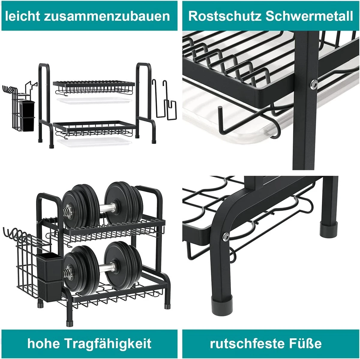 Dish Drying Rack Drainer Afdruiprek Metaal Afvoerafdruiprek Met Druppelbak Black Decker Droogrek Zwart Afdruiprek Brabantiaafdruiprek Metaal Muur - Afbeelding 6
