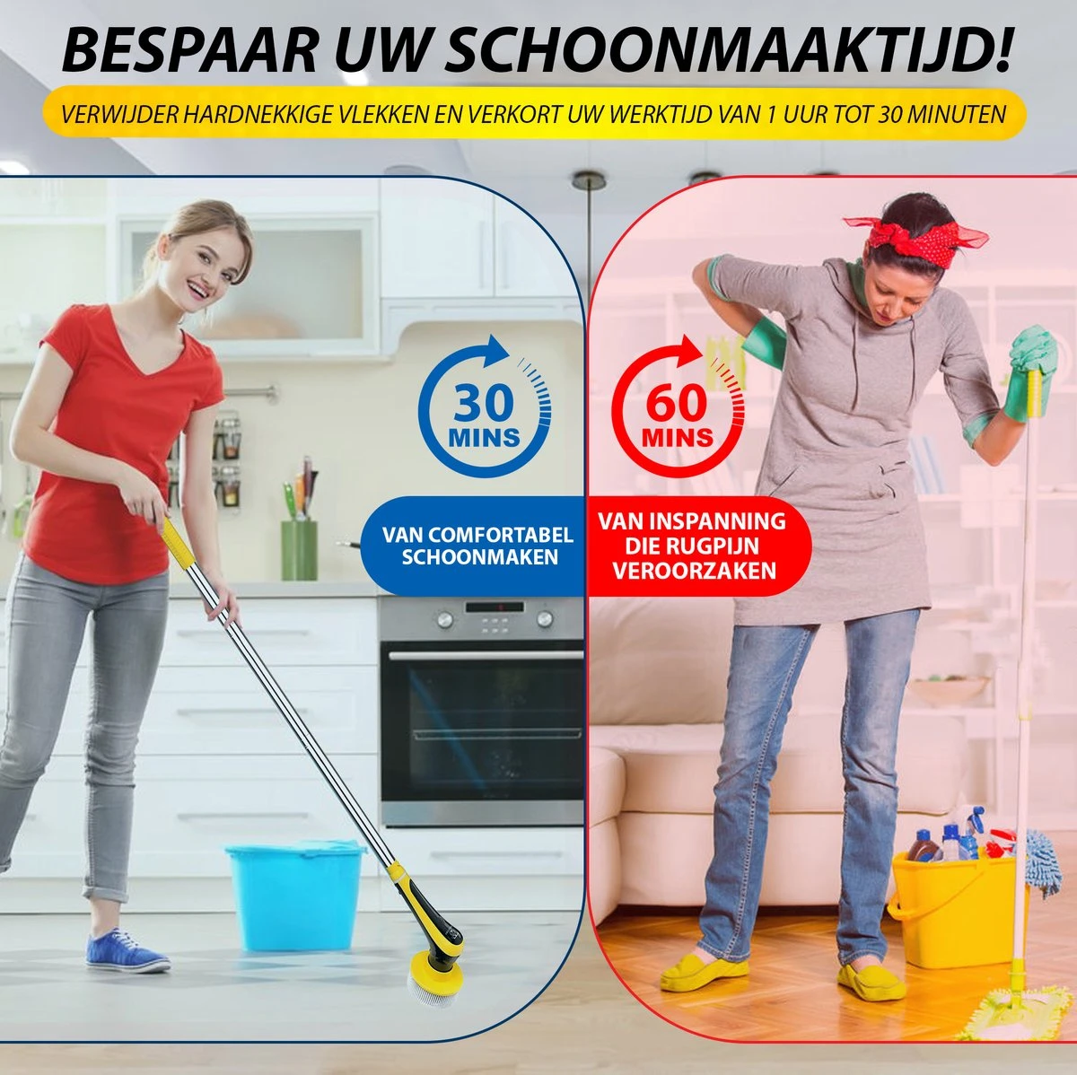Trendosa Elektrische Schoonmaakborstel - Elektrische Schrobborstel - Poetsmachine - Handborstel - Scrubber- De Badkamer/Keuken/Auto- 10 Opzetstukken Geel - Afbeelding 5
