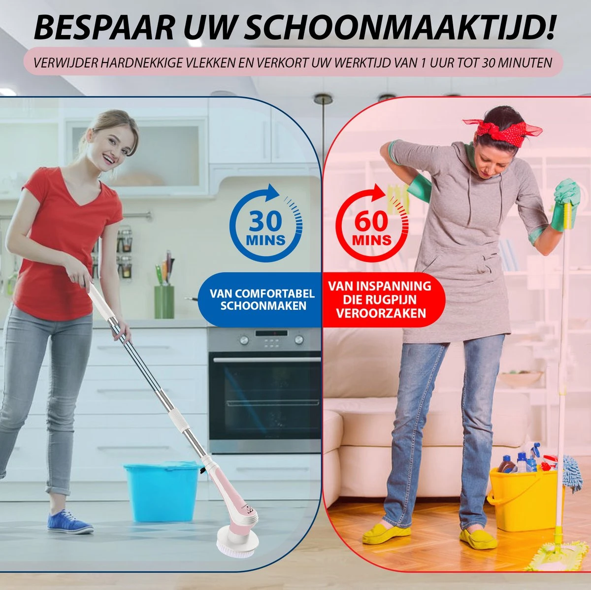 Trendosa Elektrische Schoonmaakborstel - Elektrische Schrobborstel - Poetsmachine - Handborstel - Scrubber- De Badkamer/Keuken/Auto- Roze - Afbeelding 3