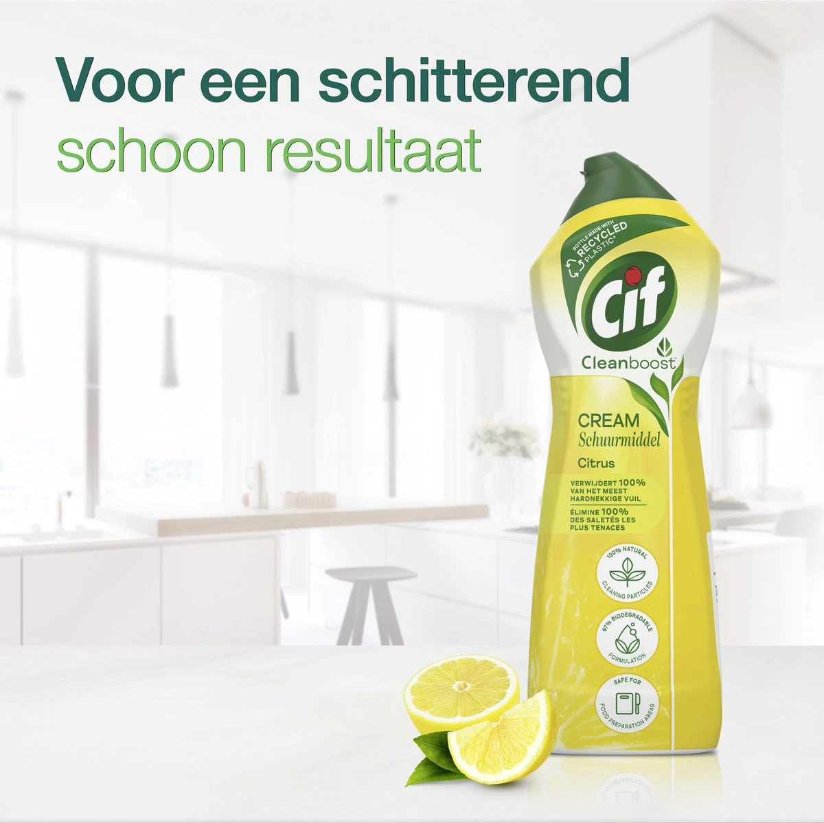 Cif CleanBoost Cream Citroen Schuurmiddel - 8 X 750 Ml - Voordeelverpakking - Afbeelding 2